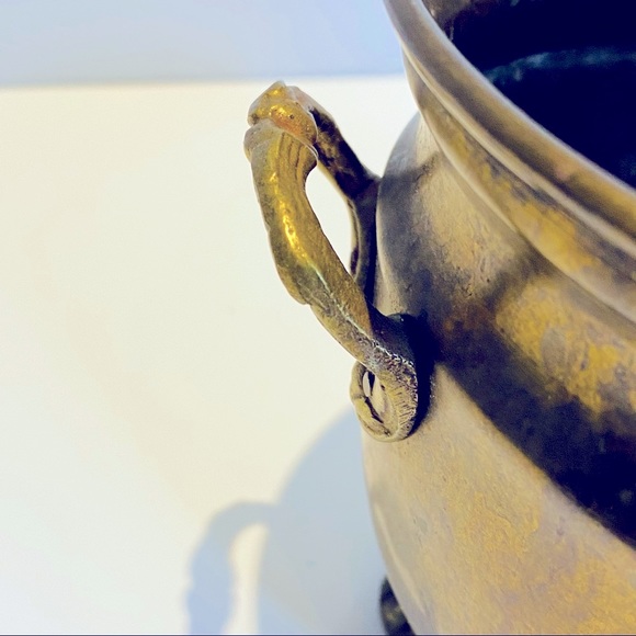 Brass Pot Planter Ornate Handles Footed Vintage - Picture 8 of 11